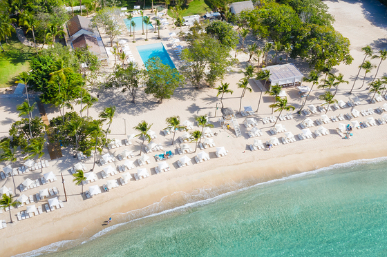 Casa de Campo Resort and Villas - Details Beach Overhead With Chairs And Two Pools